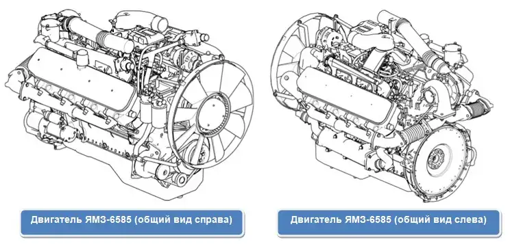 Внешний вид двигателей ЯМЗ-6585, слева и справа